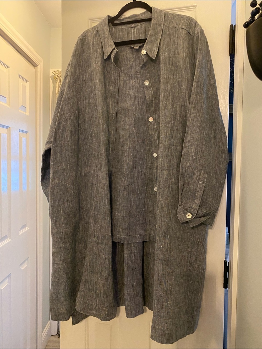 Go Silk Woman 3X 2 Pc Gray Linen Sleeveless Top & Button Shirt/Dress Lagenlook